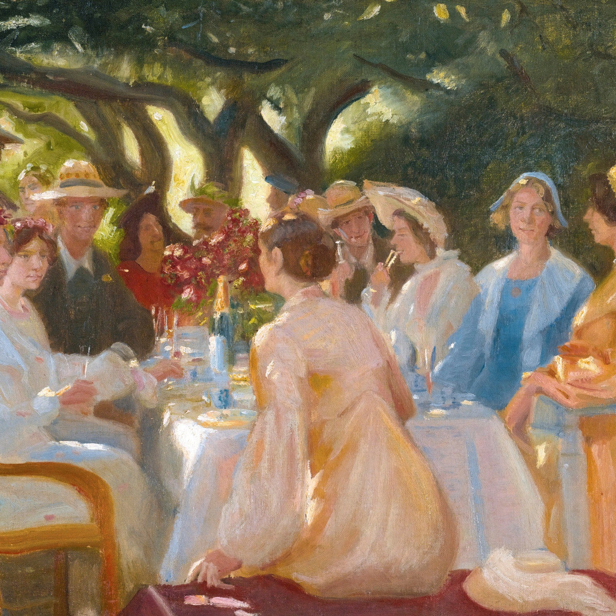 People Oil Painting - Elegant Outdoor Garden Lunch Scene - Oil Painting Haven