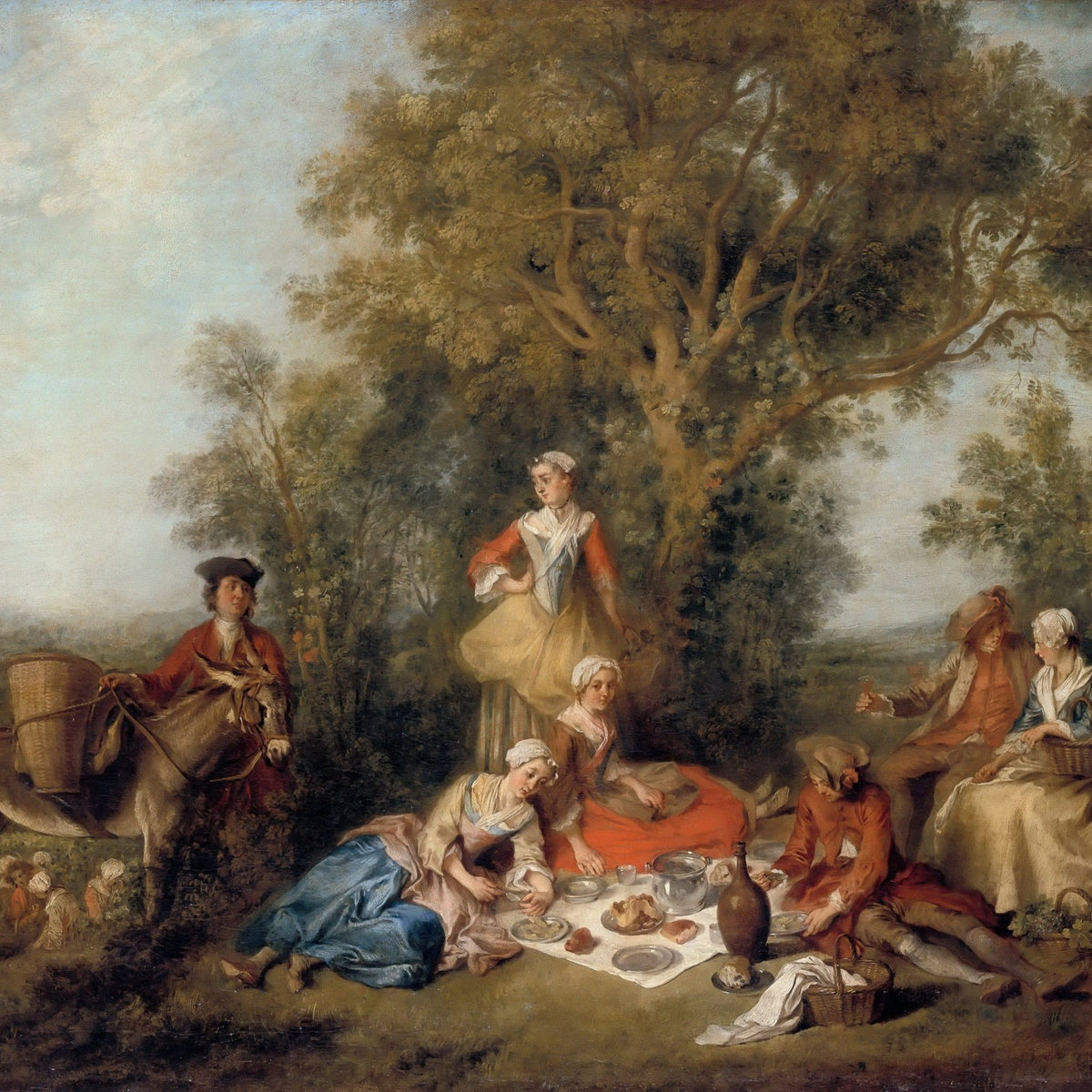 People Oil Painting - Elegant Picnic Scene in Autumn Garden - Oil Painting Haven