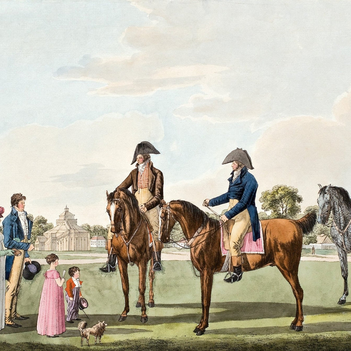 People Oil Painting - Elegant Riders and Family in Garden - Oil Painting Haven