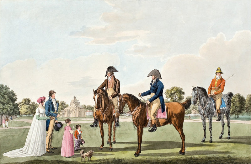 People Oil Painting - Elegant Riders and Family in Garden - Oil Painting Haven