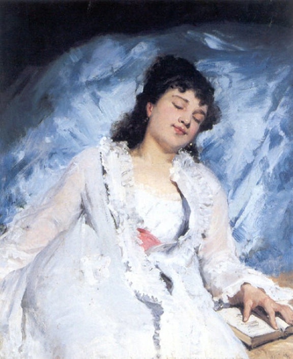 People Oil Painting - Elegant Woman Resting Portrait - Oil Painting Haven