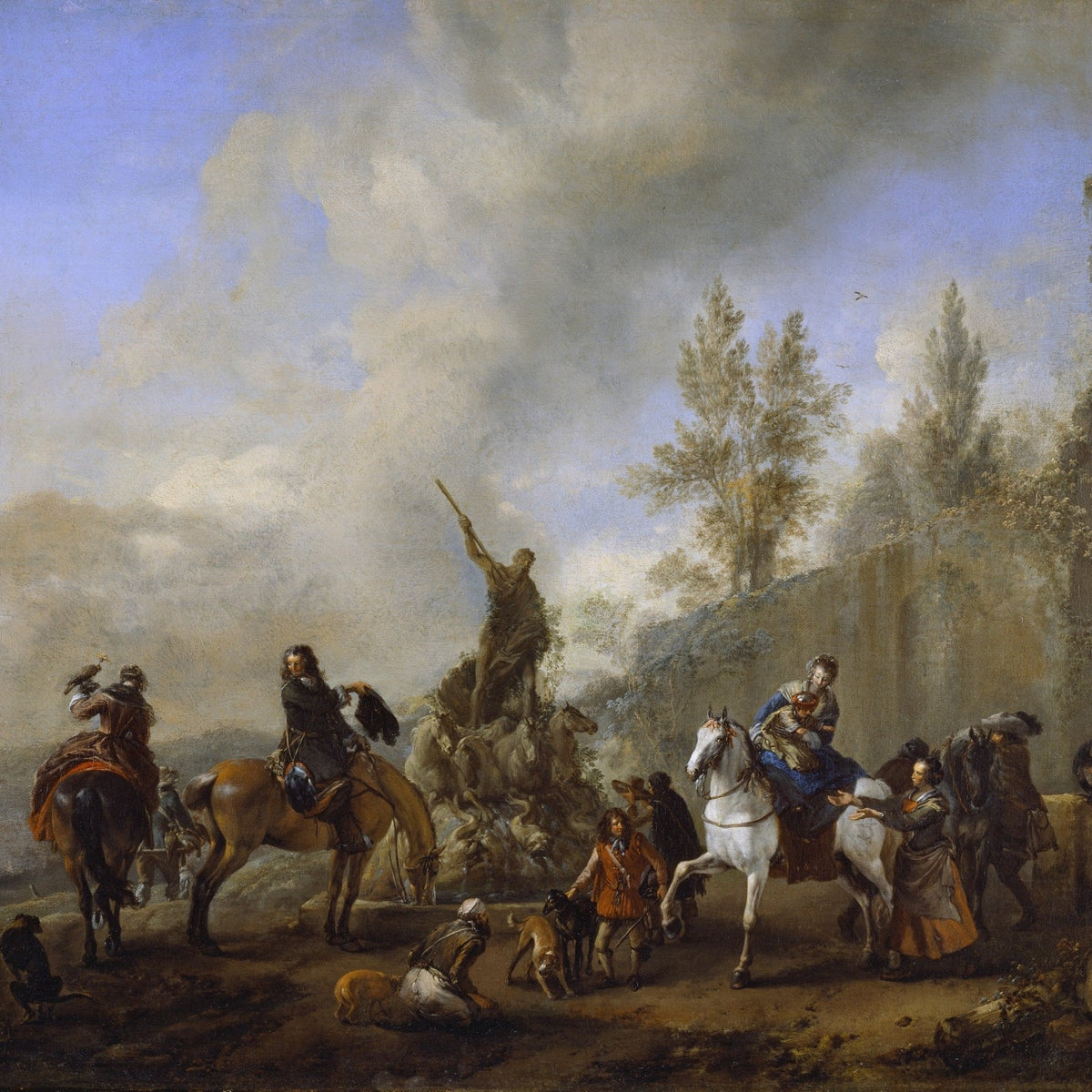 People Oil Painting - Equestrian Falconry Scene with Figures - Oil Painting Haven