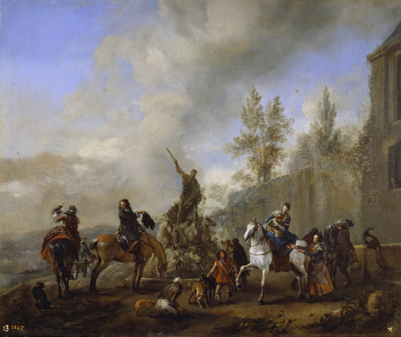 People Oil Painting - Equestrian Falconry Scene with Figures - Oil Painting Haven