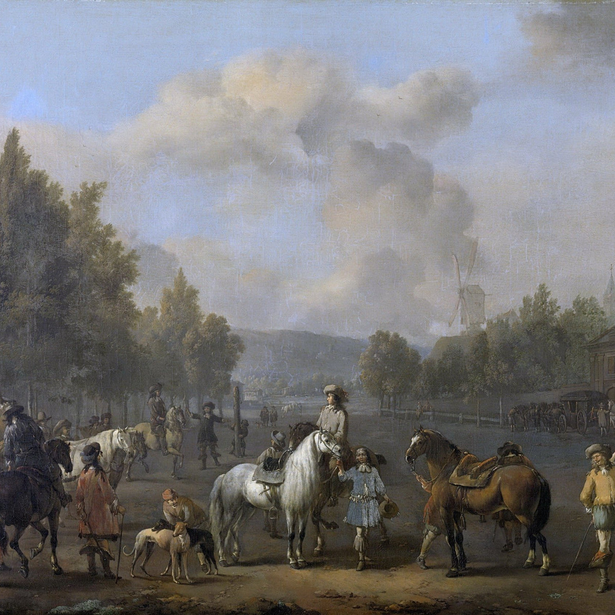 People Oil Painting - Equestrian Scene with Horses and Figures - Oil Painting Haven