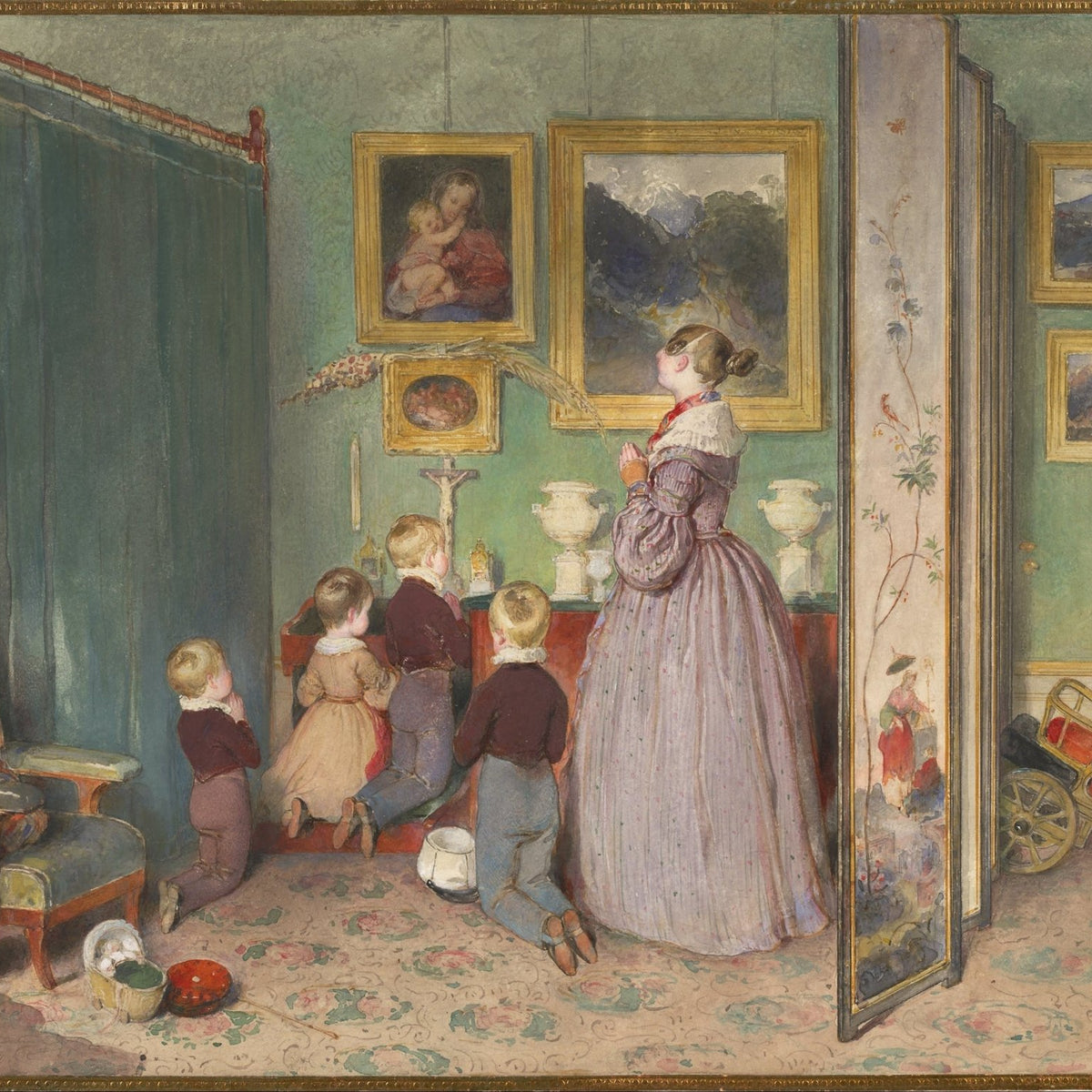 People Oil Painting - Family Prayer Scene Interior Artwork - Oil Painting Haven