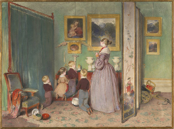 People Oil Painting - Family Prayer Scene Interior Artwork - Oil Painting Haven