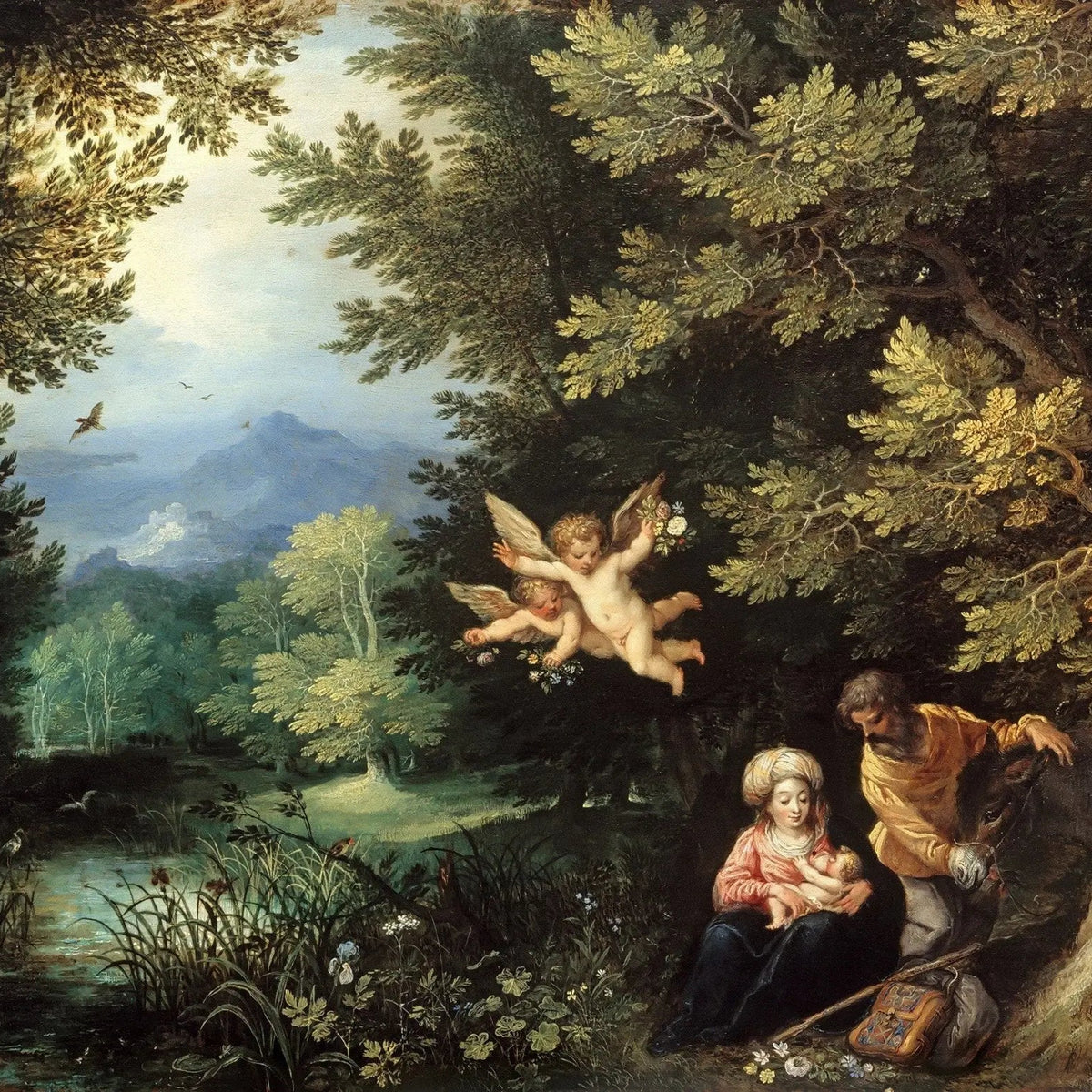 People Oil Painting - Family with Angels in Forest - Oil Painting Haven