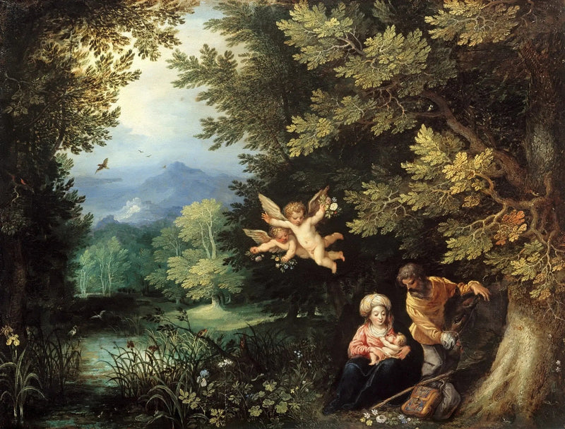 People Oil Painting - Family with Angels in Forest - Oil Painting Haven