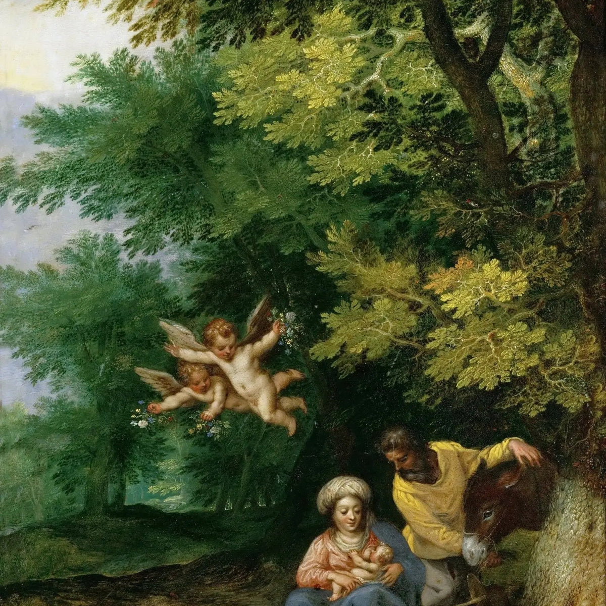 People Oil Painting - Family with Angels in Forest Setting - Oil Painting Haven