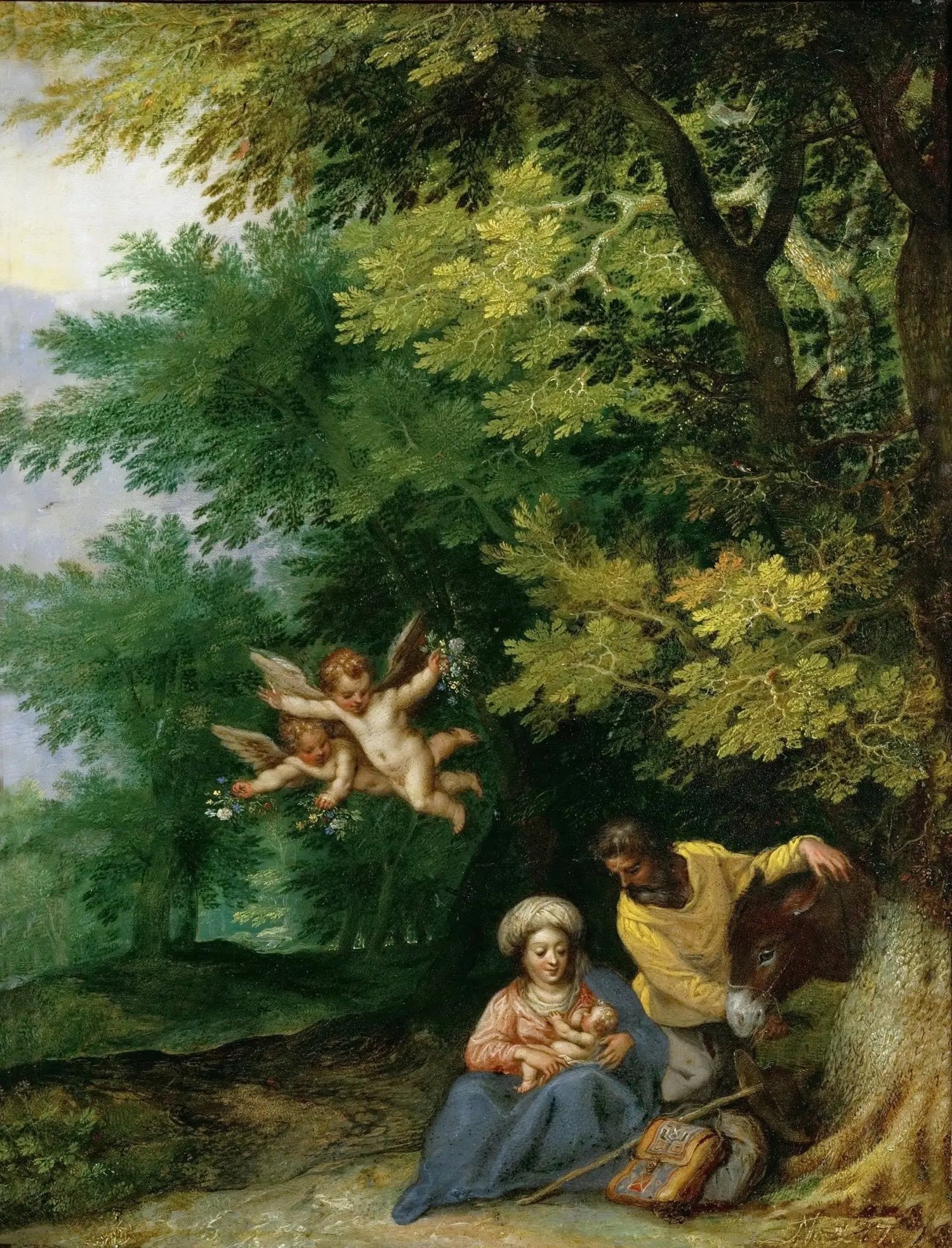 People Oil Painting - Family with Angels in Forest Setting - Oil Painting Haven