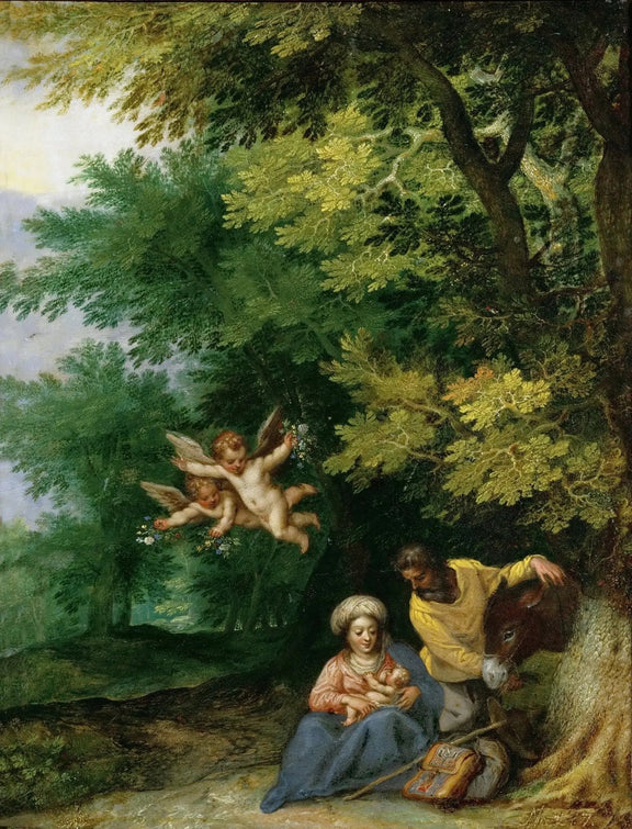 People Oil Painting - Family with Angels in Forest Setting - Oil Painting Haven