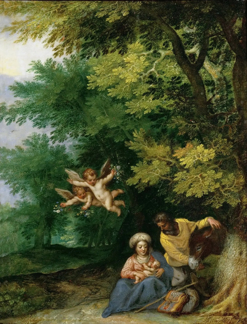 People Oil Painting - Family with Angels in Forest Setting - Oil Painting Haven