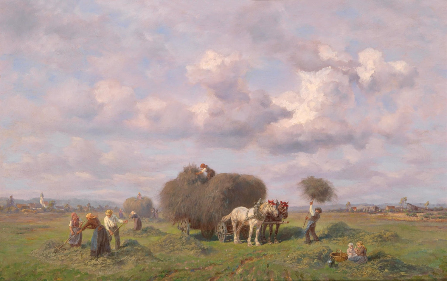 People Oil Painting - Farmers Harvesting Hay in Rural Field - Oil Painting Haven