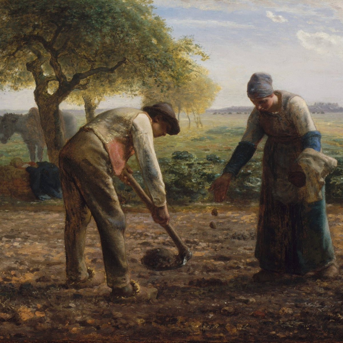 People Oil Painting - Farmers Planting Potatoes Field Scene - Oil Painting Haven