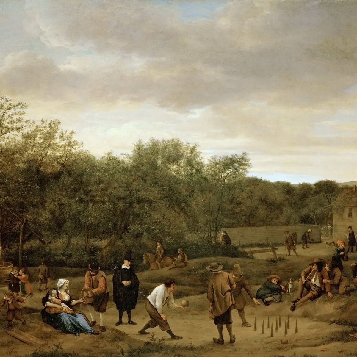 People Oil Painting - Farmers Playing Skittles Village Scene - Oil Painting Haven