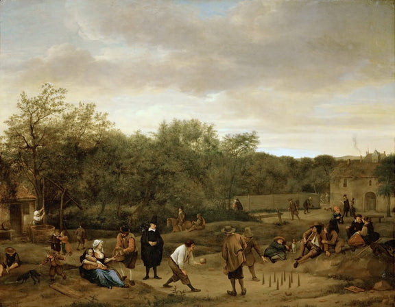 People Oil Painting - Farmers Playing Skittles Village Scene - Oil Painting Haven