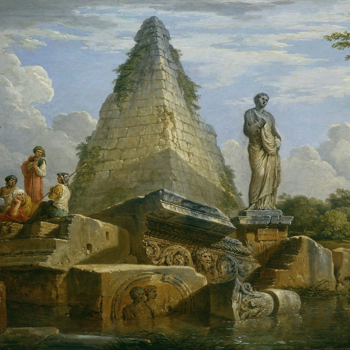 People Oil Painting - Figures Among Ancient Ruins Landscape - Oil Painting Haven