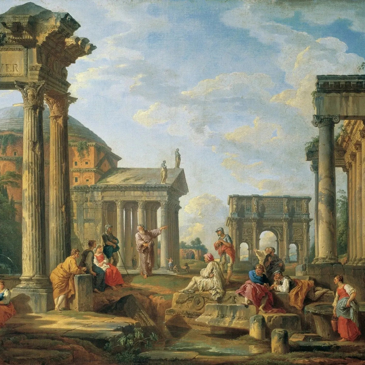 People Oil Painting - Figures Among Ancient Ruins - Oil Painting Haven