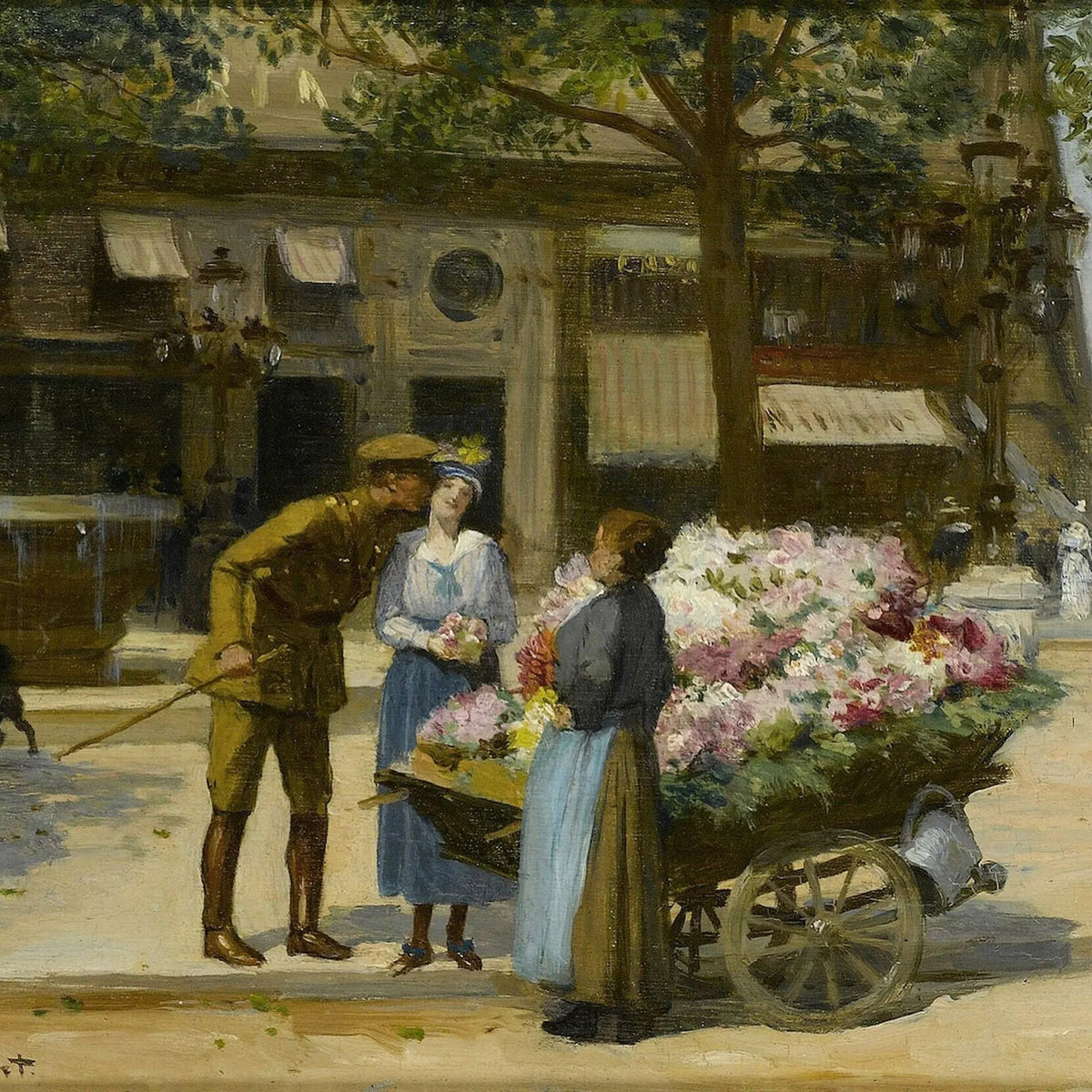 People Oil Painting - Figures at Flower Cart - Oil Painting Haven