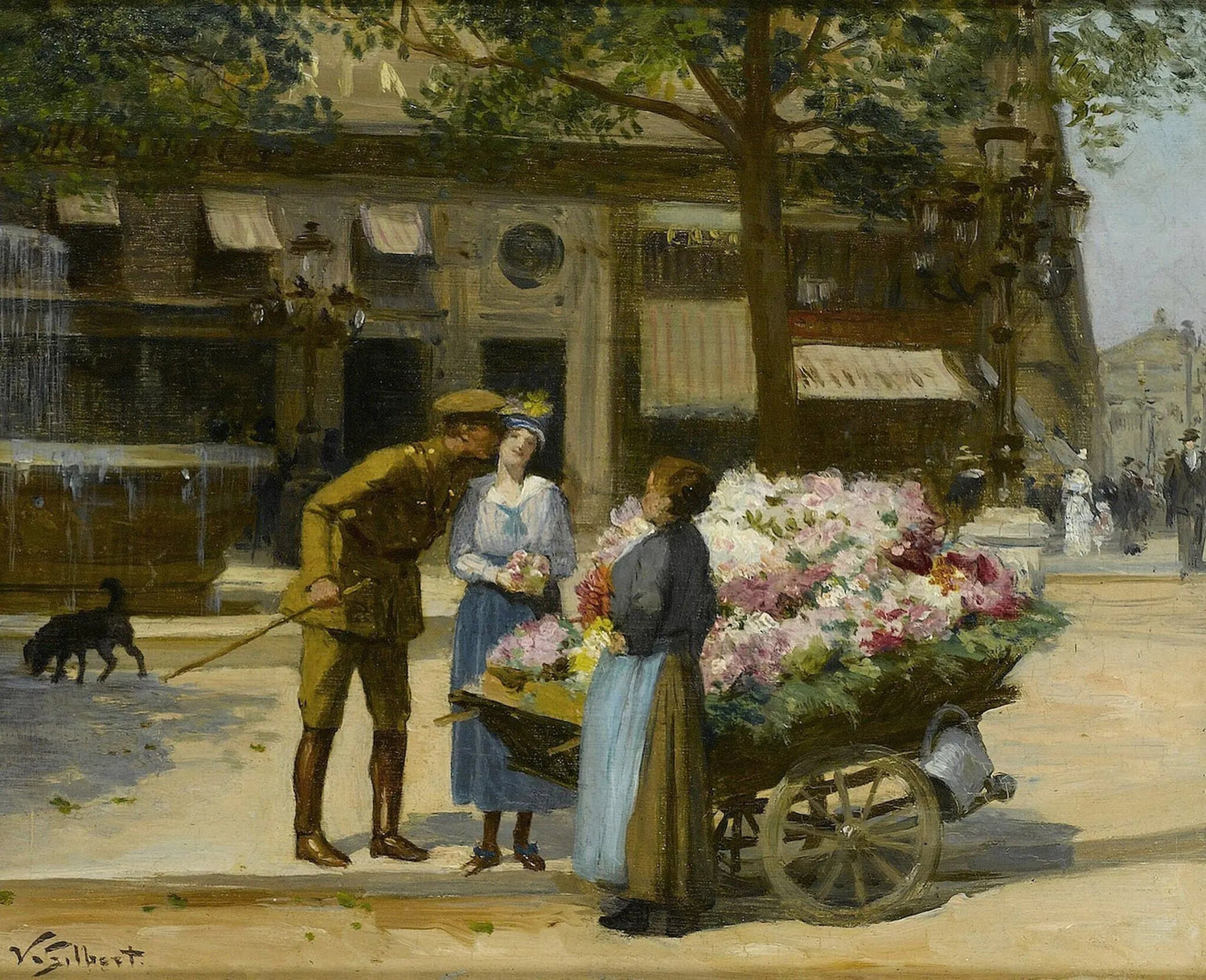 People Oil Painting - Figures at Flower Cart - Oil Painting Haven