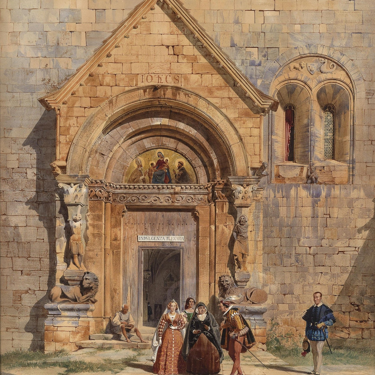 People Oil Painting - Figures at Historic Church Entrance - Oil Painting Haven
