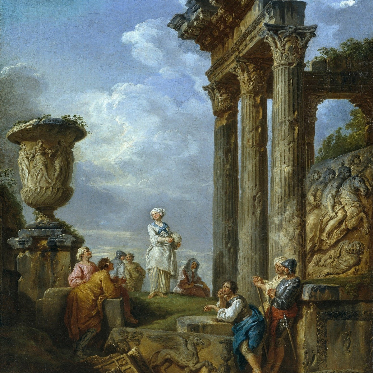 People Oil Painting - Figures by Classical Ruins with Columns - Oil Painting Haven
