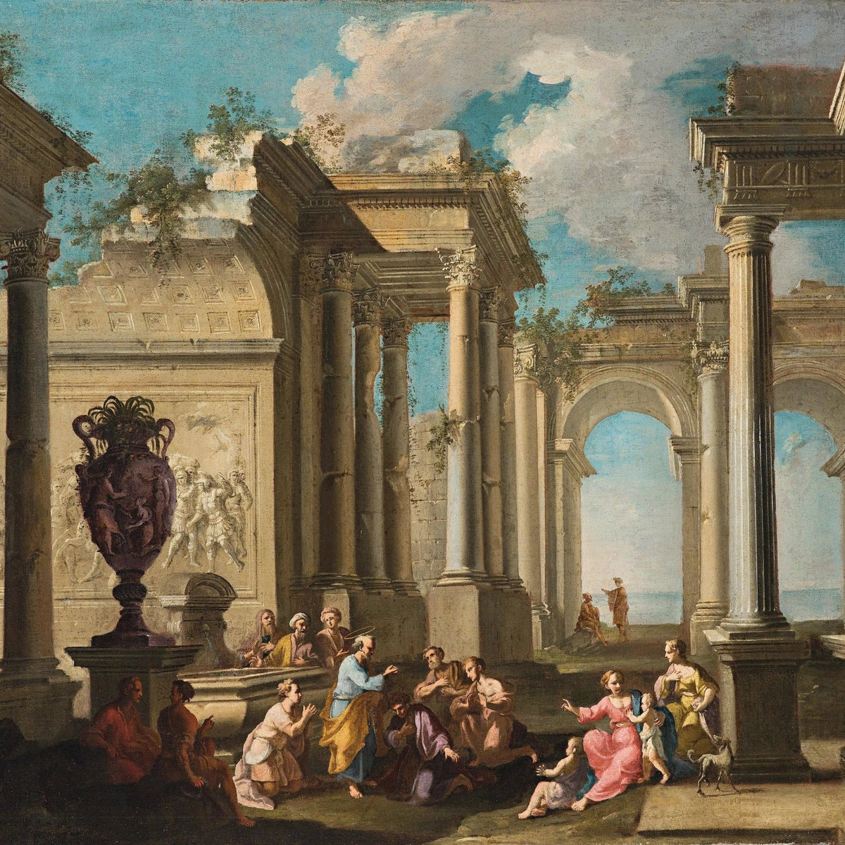 People Oil Painting - Figures in Ancient Architectural Setting - Oil Painting Haven