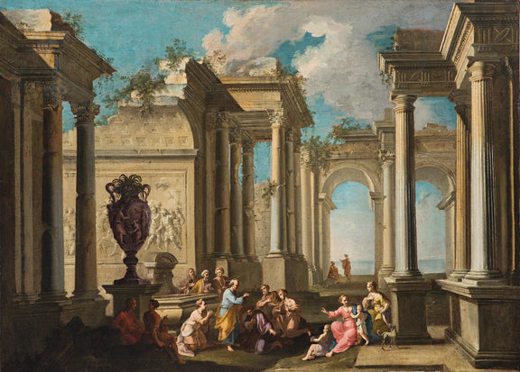 People Oil Painting - Figures in Ancient Architectural Setting - Oil Painting Haven