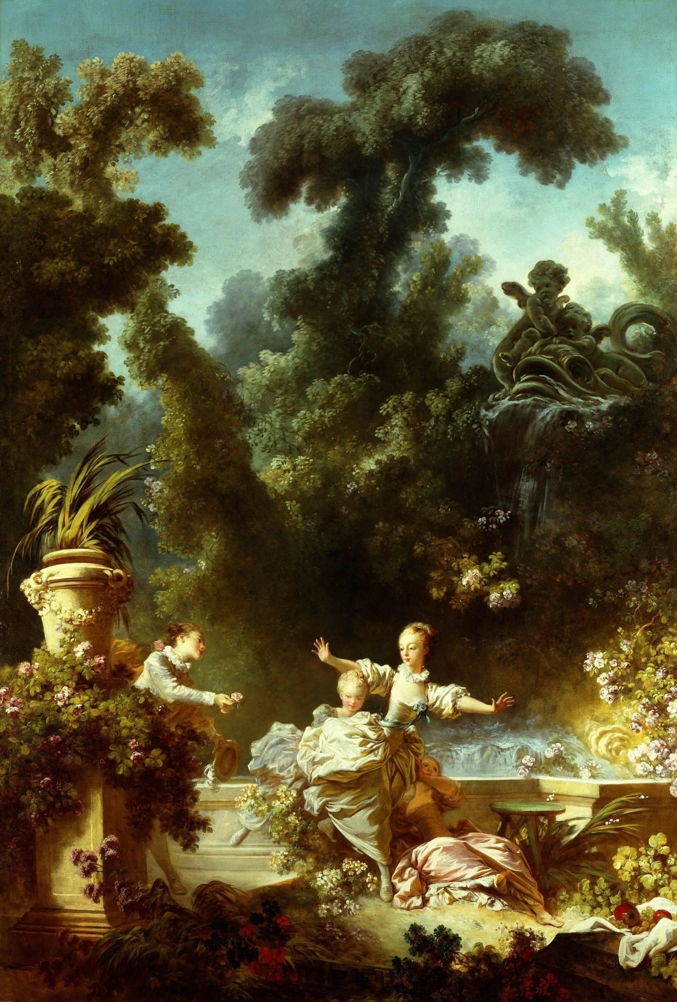 People Oil Painting - Figures in Lush Garden with Fountain - Oil Painting Haven