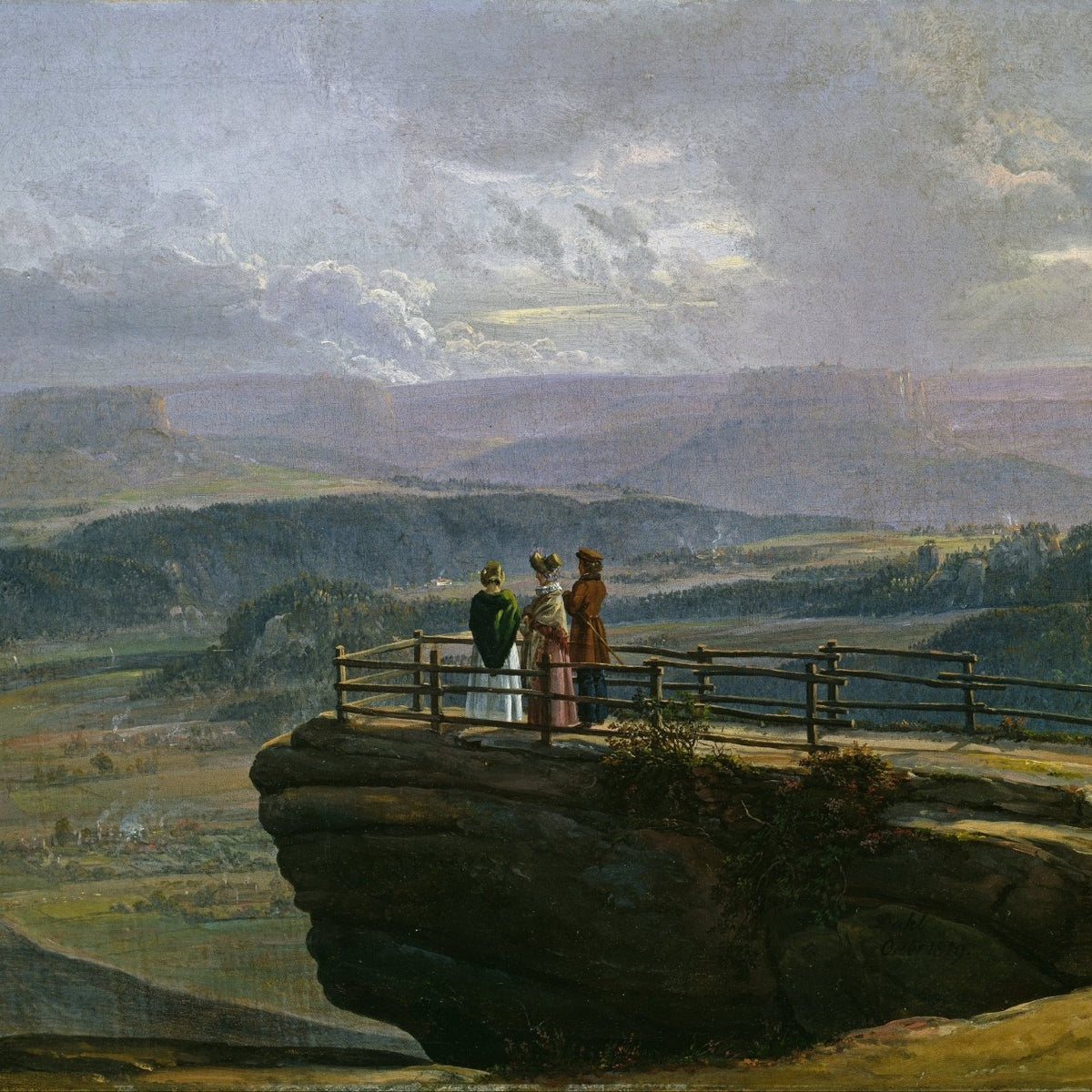 People Oil Painting - Figures on Cliff Overlooking Valley - Oil Painting Haven