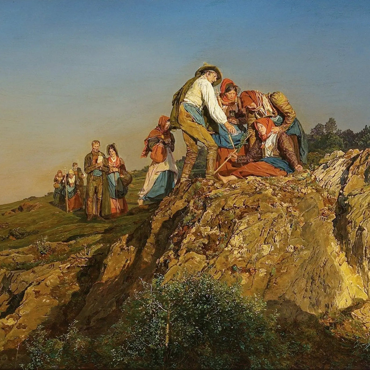 People Oil Painting - Figures on Rocky Hilltop - Oil Painting Haven
