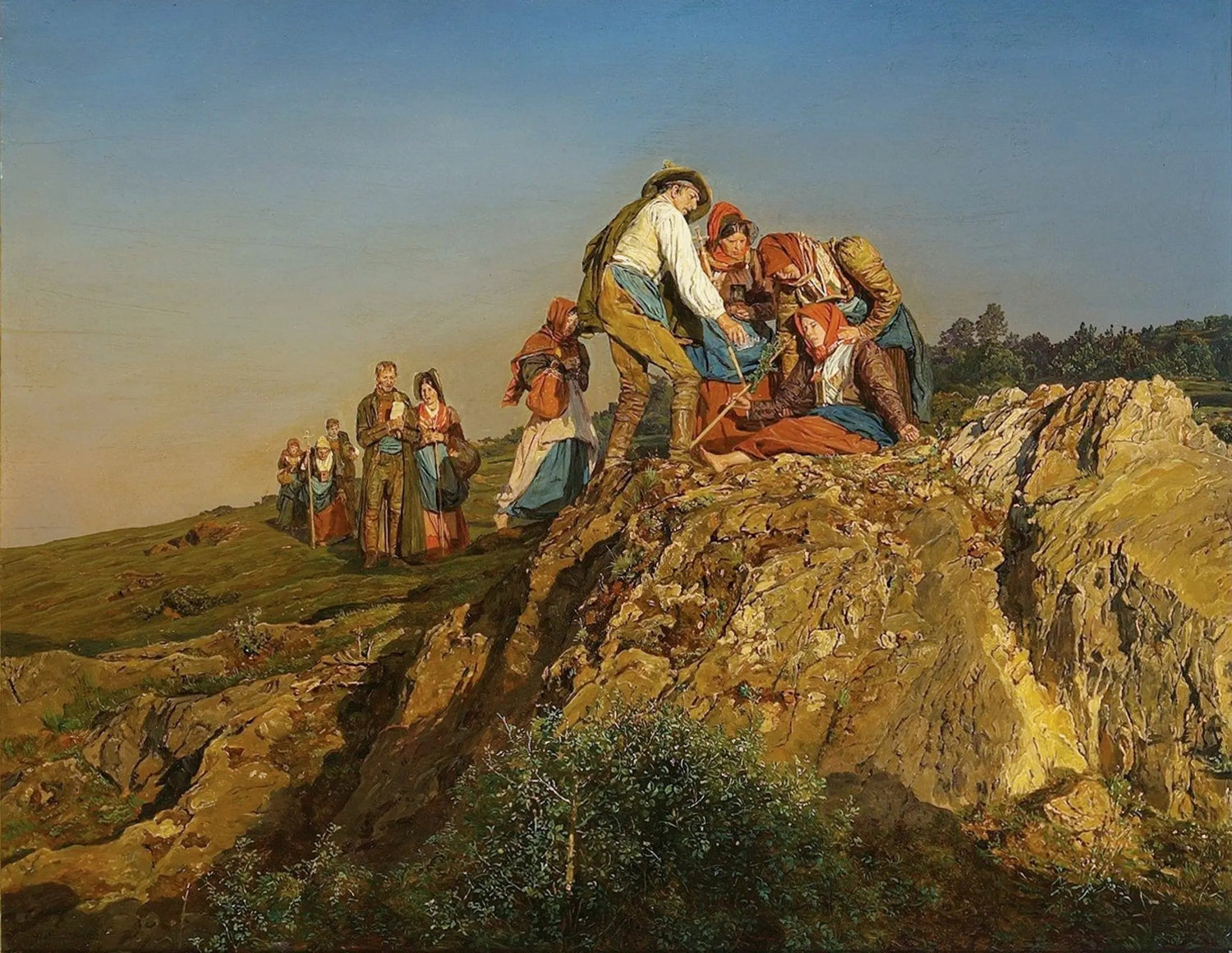 People Oil Painting - Figures on Rocky Hilltop - Oil Painting Haven