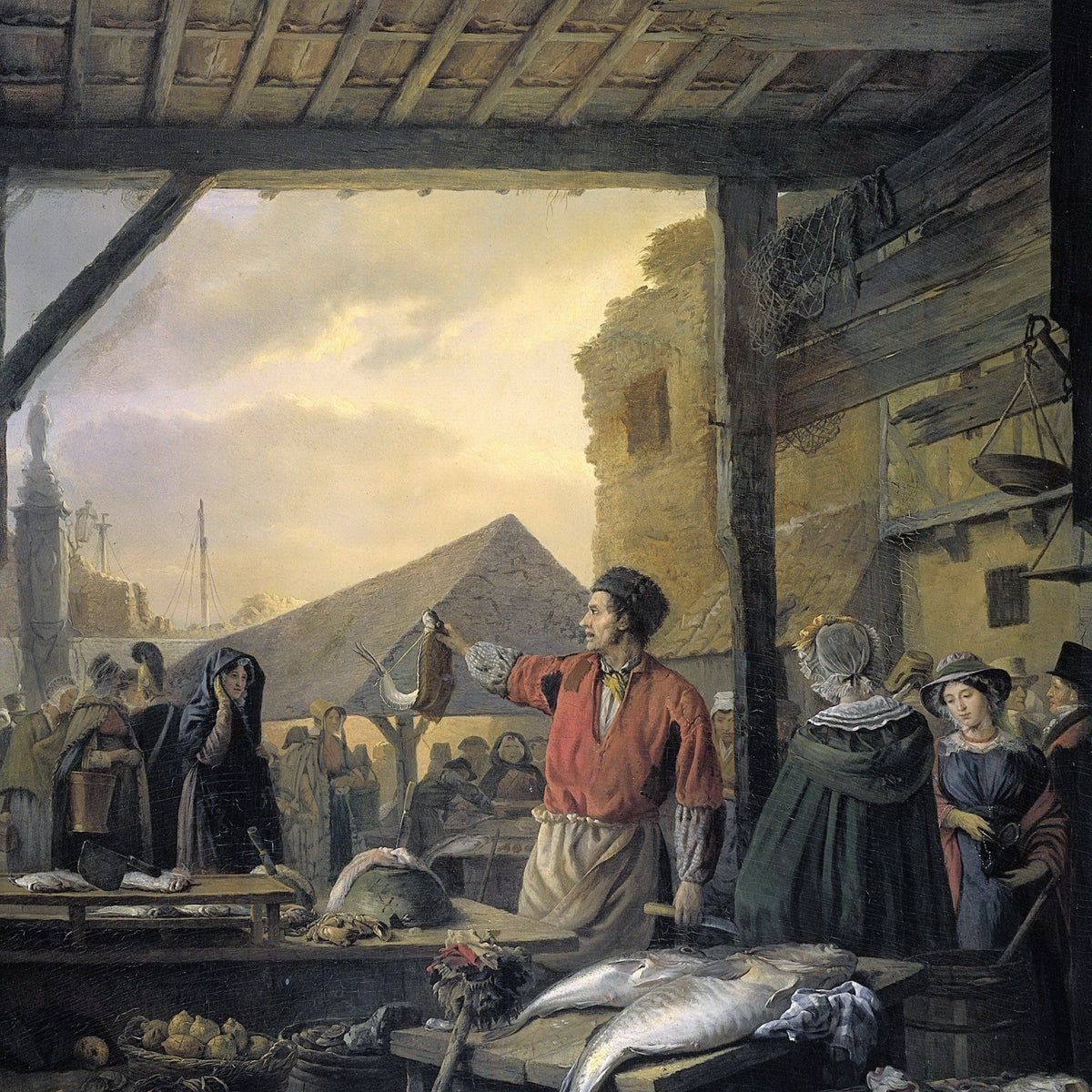 People Oil Painting - Fish Market Scene with Merchant - Oil Painting Haven