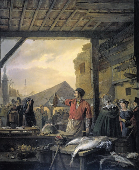 People Oil Painting - Fish Market Scene with Merchant - Oil Painting Haven