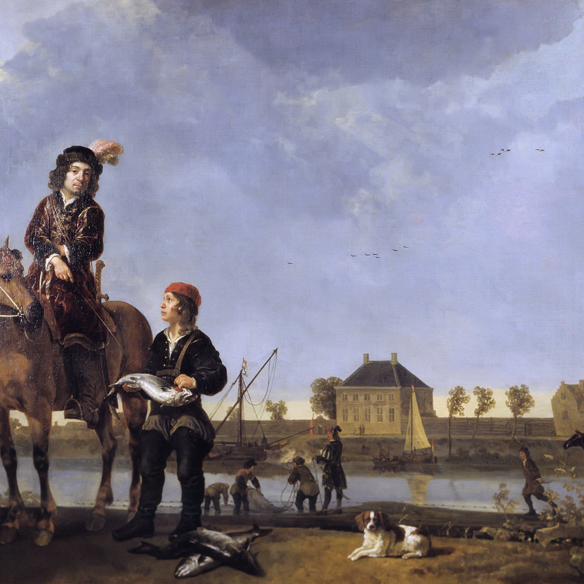 People Oil Painting - Fisherman and Horseman by the River - Oil Painting Haven