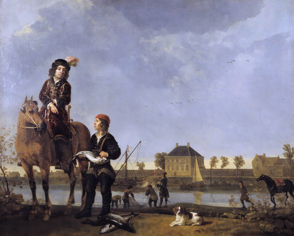 People Oil Painting - Fisherman and Horseman by the River - Oil Painting Haven
