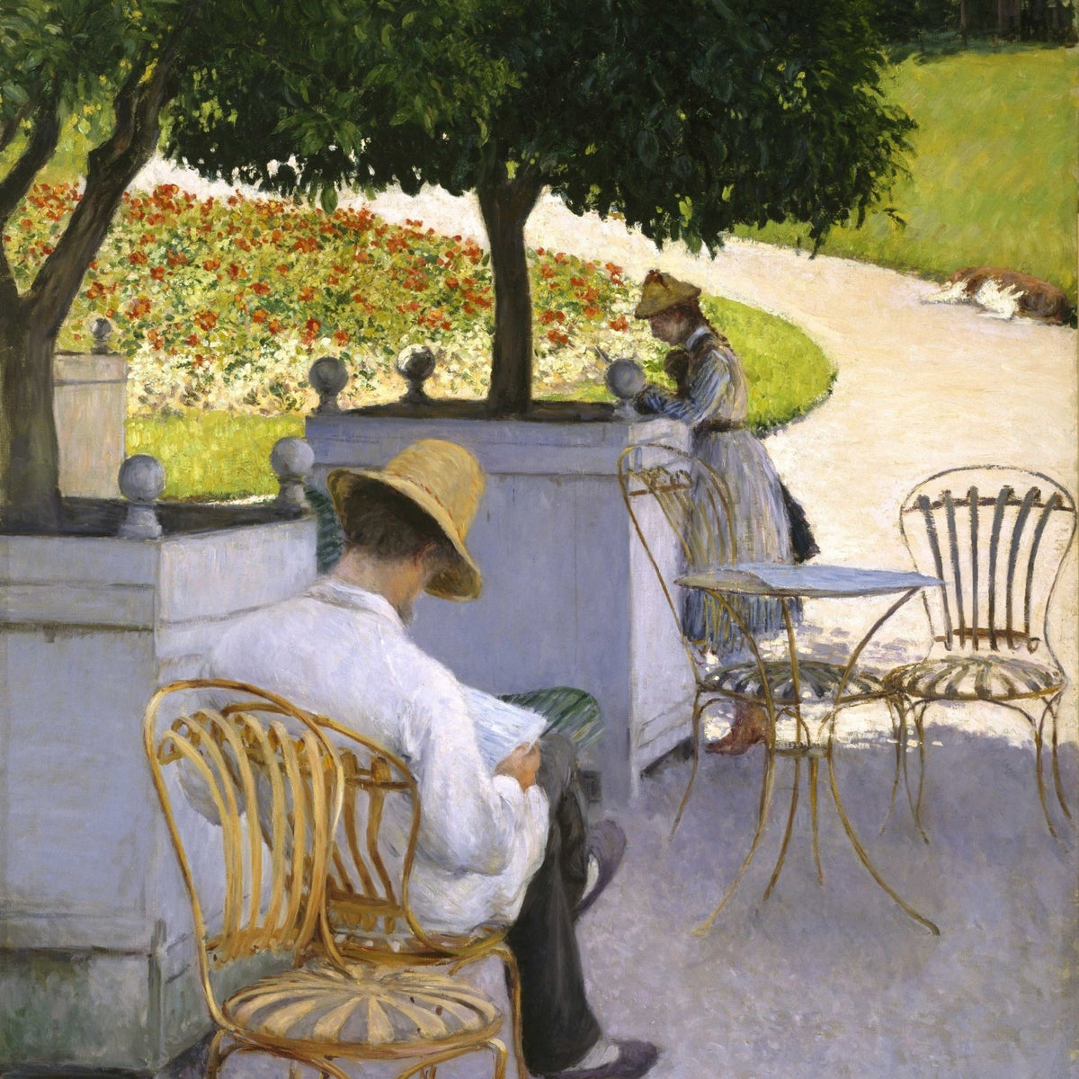 People Oil Painting - Garden Terrace Reading Scene - Oil Painting Haven