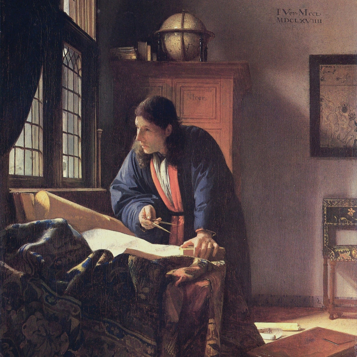 People Oil Painting - Geographer Measuring Map by Window - Oil Painting Haven