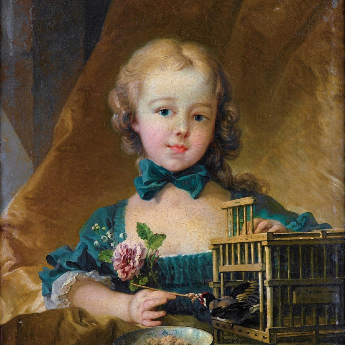 People Oil Painting - Girl Feeding Bird in Elegant Portrait - Oil Painting Haven
