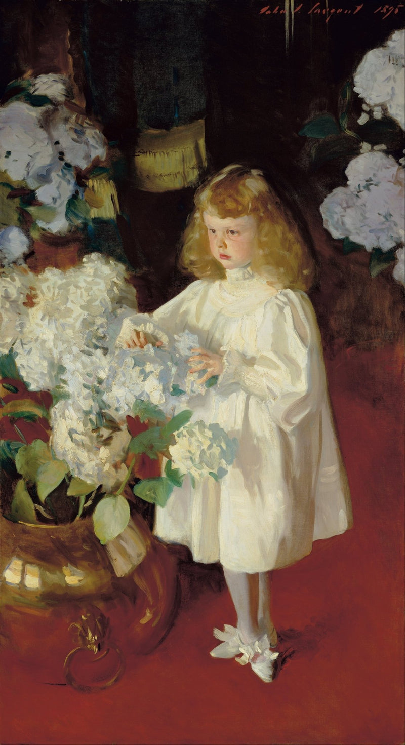 People Oil Painting - Girl in White Dress with Flowers - Oil Painting Haven