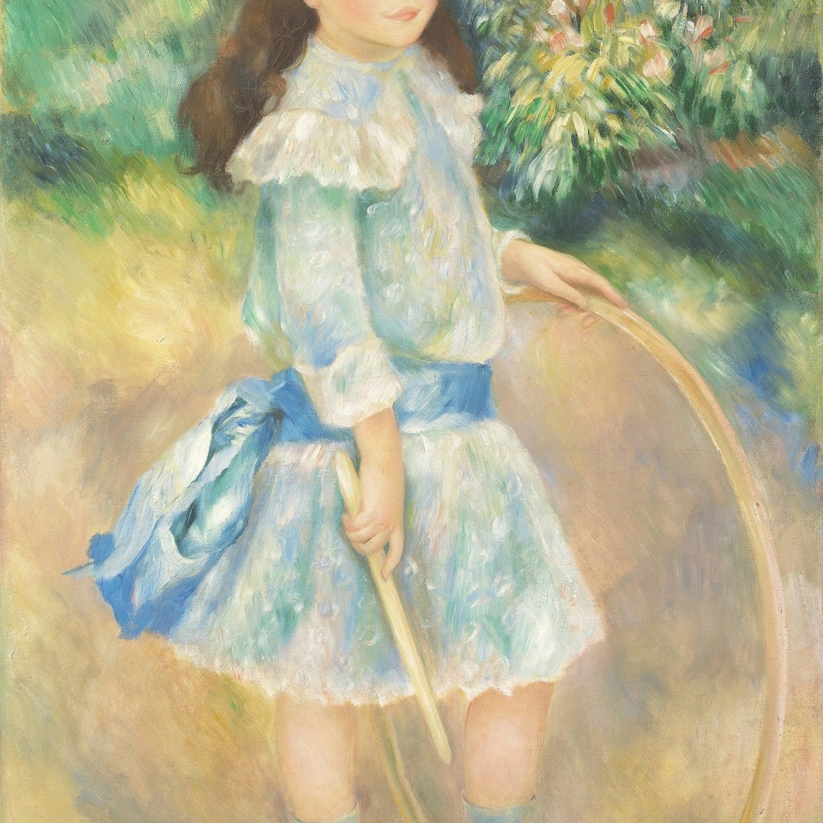 People Oil Painting - Girl with Hoop in Garden Portrait - Oil Painting Haven