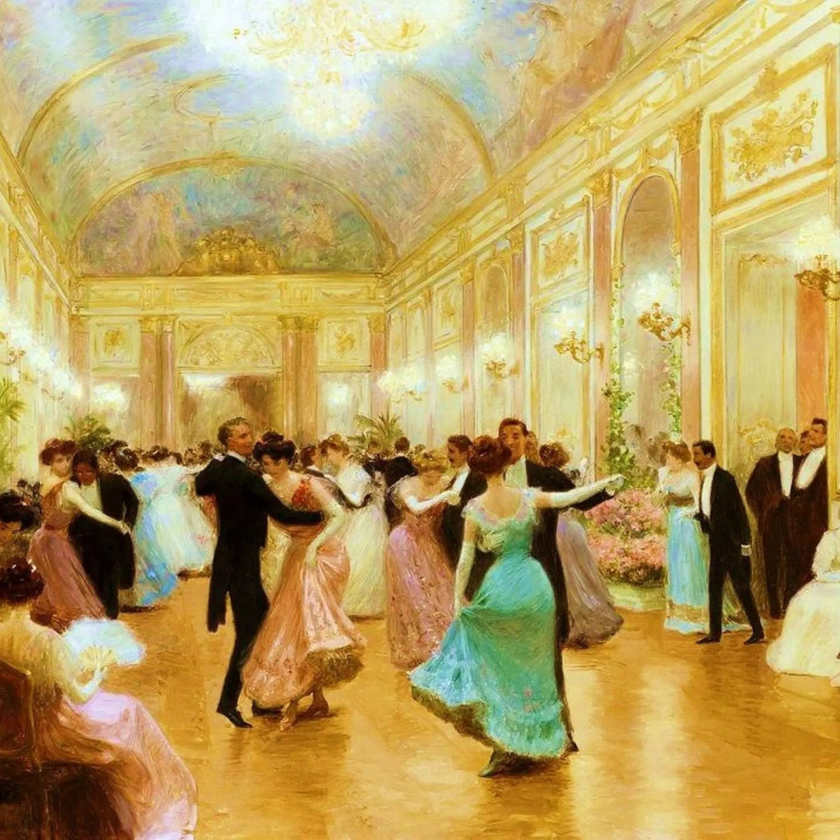 People Oil Painting - Grand Ballroom Dance Scene - Oil Painting Haven