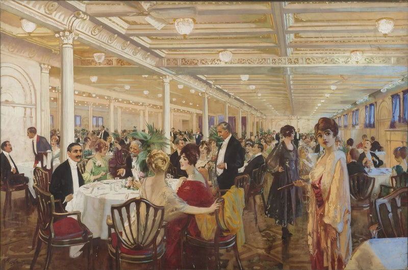 People Oil Painting - Grand Indoor Dining Event - Oil Painting Haven