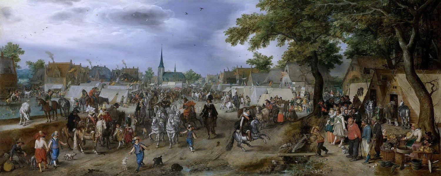 People Oil Painting - Grand Market Fair with Horses and Crowds - Oil Painting Haven