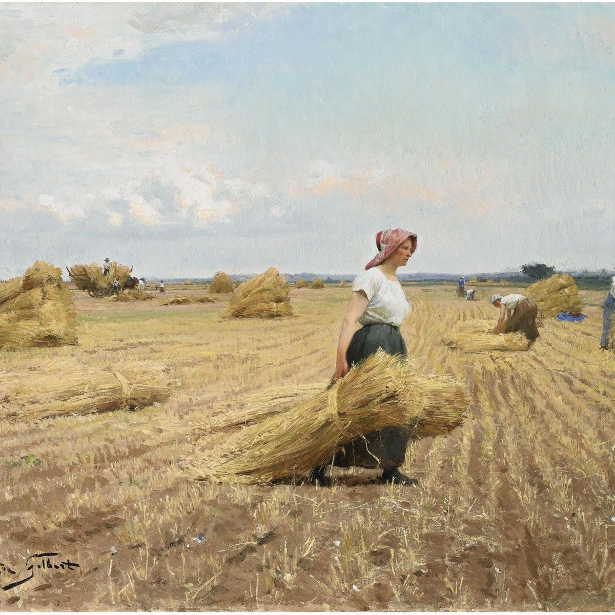 People Oil Painting - Harvest Field Worker Scene - Oil Painting Haven