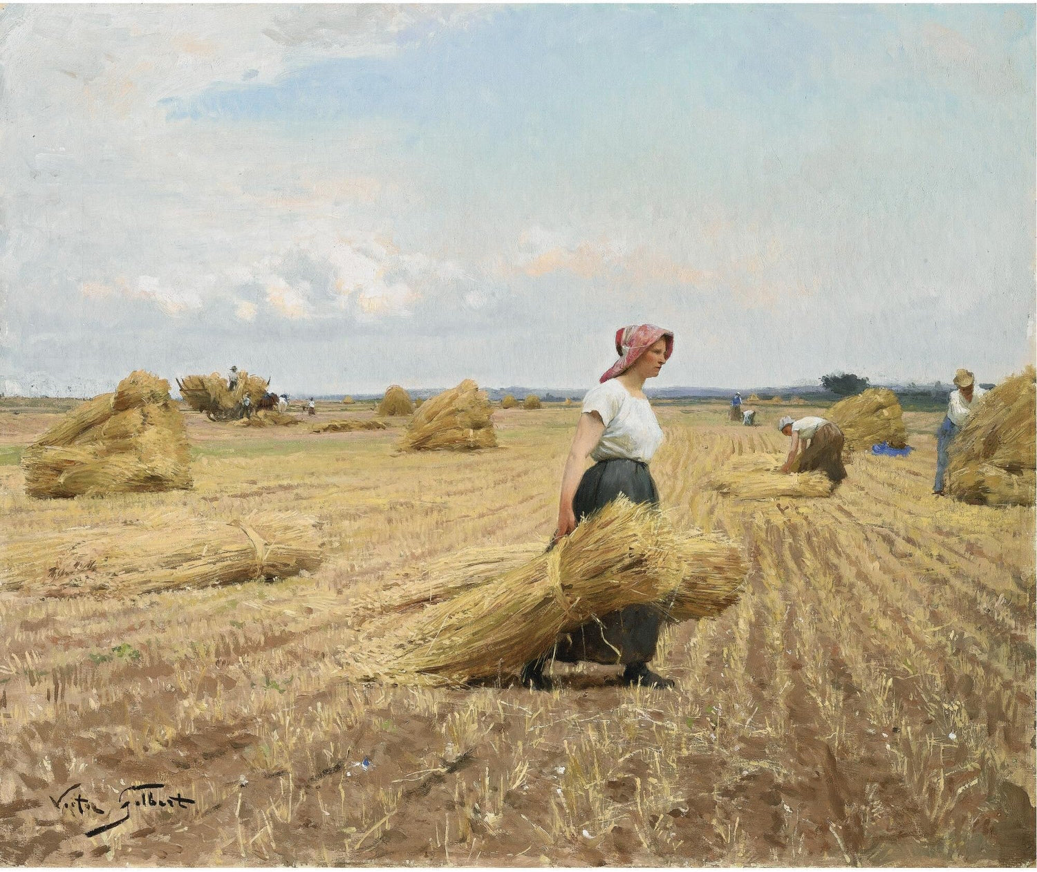 People Oil Painting - Harvest Field Worker Scene - Oil Painting Haven