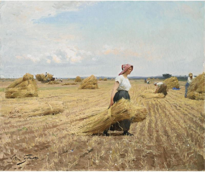 People Oil Painting - Harvest Field Worker Scene - Oil Painting Haven