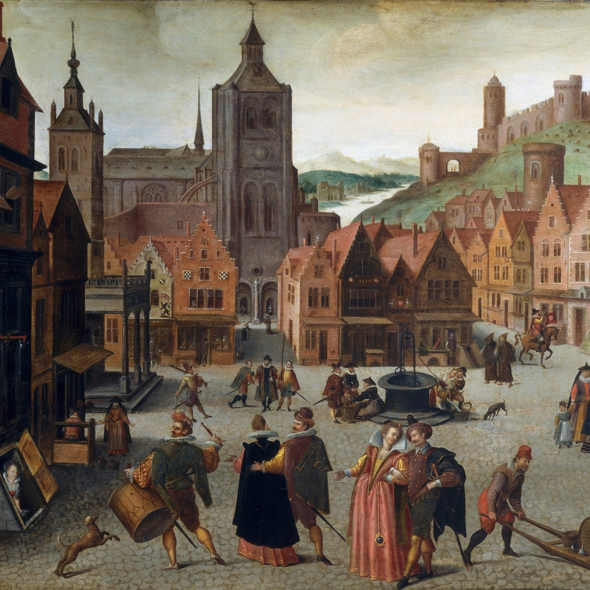 People Oil Painting - Historic Town Square Daily Life Scene - Oil Painting Haven