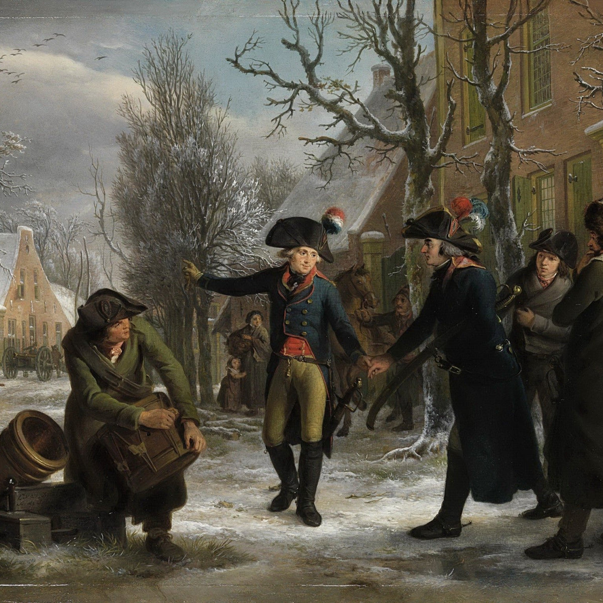 People Oil Painting - Historic Winter Soldiers Village Scene - Oil Painting Haven