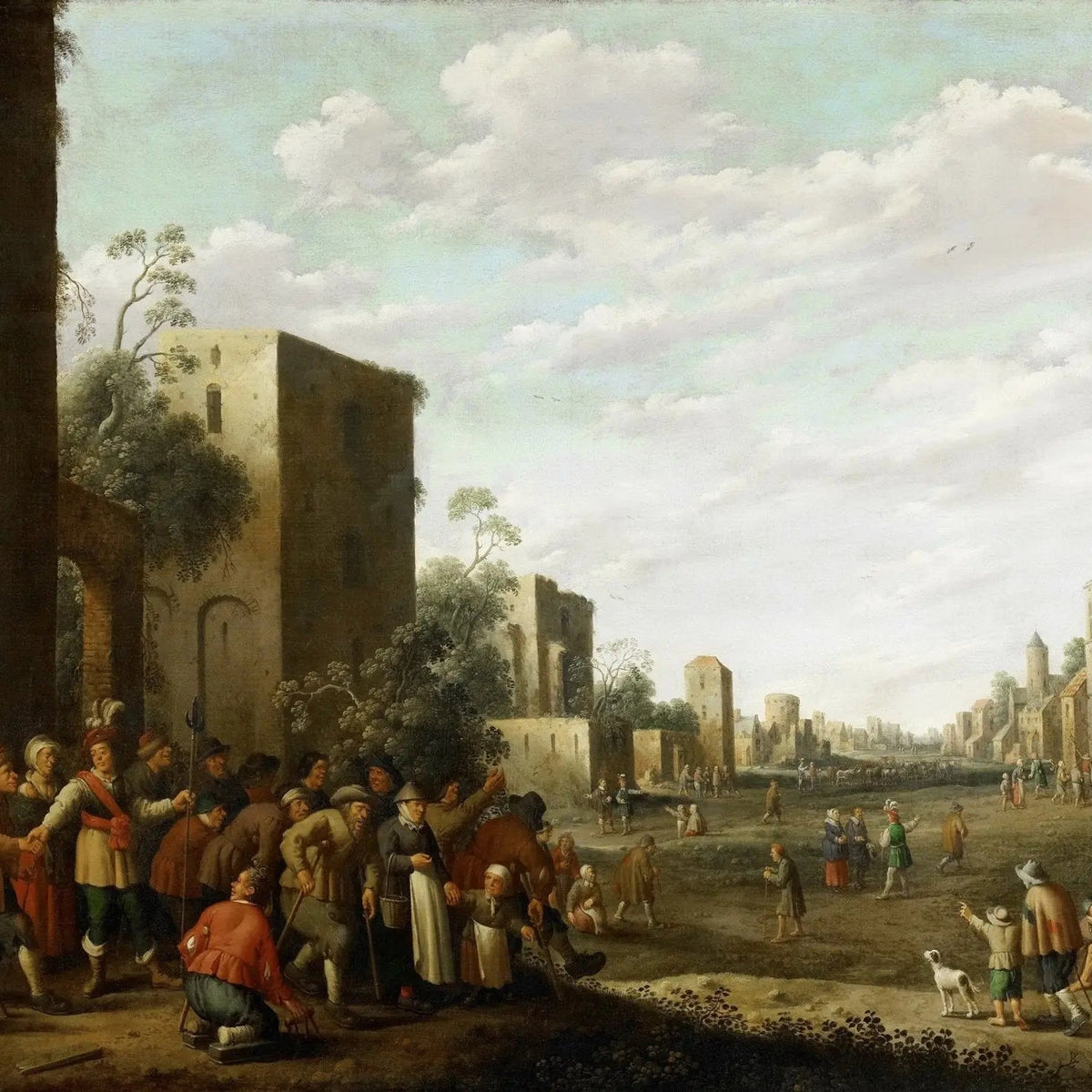 People Oil Painting - Historical Town Scene with Crowd - Oil Painting Haven